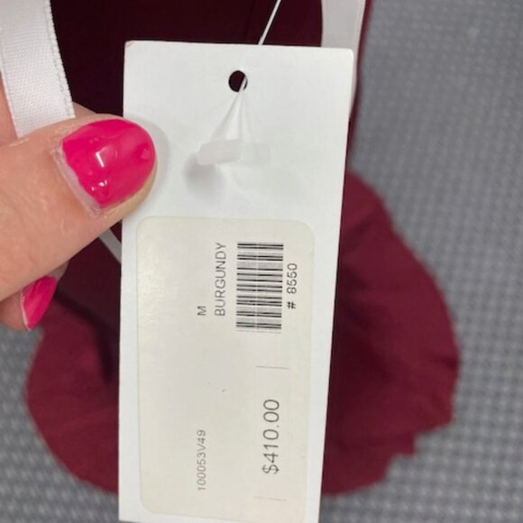 Burgundy Formal Fitted Dress with Halter Rhinestone Collar - Picture 2 of 8